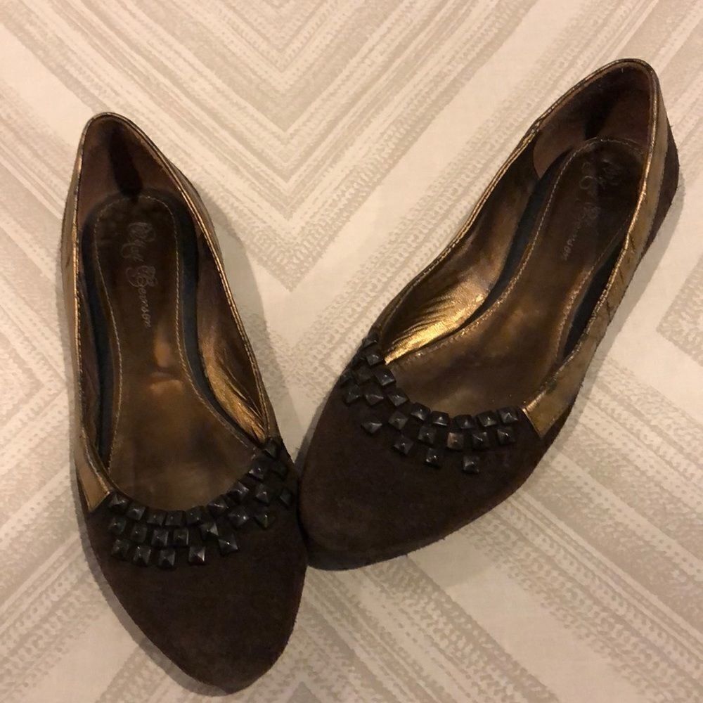 Matt Bernson Brown Suede Gold Leather Flat Shoes